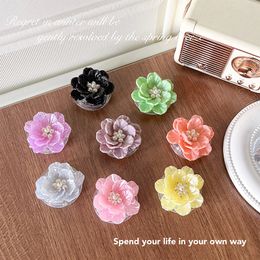 Soporte de teléfono Floral con concha 3D de Corea, soporte expansible para iphone 15, 14, 13, perla, Universal, inteligente, perezoso, regalos