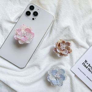 Support de téléphone en forme de fleur, coque de conque 3D coréenne, poignée extensible pour iphone 15 14 13, perle universelle intelligente, support paresseux, 50 pièces