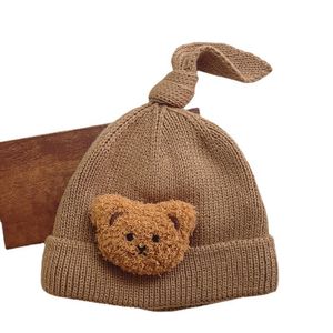 Gorro de bebé de oso de Corea, gorro cálido de invierno para niños, gorro bonito de punto con pompón para niñas, niños, gorro de otoño, accesorios