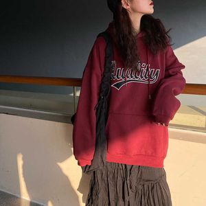 Korea Chic Hooded Pullover Sweatshirt Vrouwelijke Herfst Ins Harajuku Vintage Brief Dunne Sectie Losse BF Casual 210608