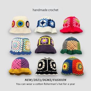 Korea Crochet Hollow Flower Bucket Hat Women Cotton handgemaakte brei hoed Japans meisje herfst zoete schattige y2k vissershoed 240509