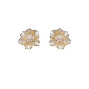 Boucles d'oreilles de styliste coréen pour filles, bijoux en cuivre, Zircon, couleur or, fleur, perle, accessoires de fête élégants pour femmes