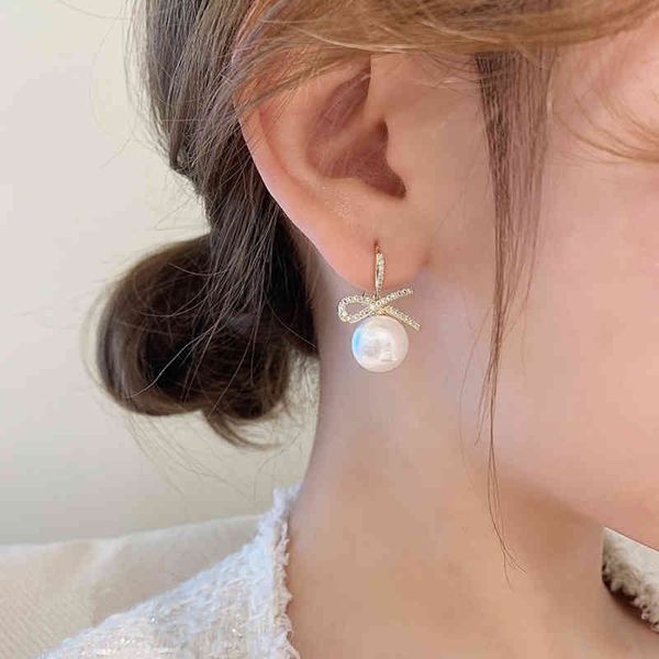 Boucles d'oreilles coréennes East Gate, tempérament Simple, nœud en diamant, filet de perles, rouge, 2021