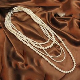 Collier De chaîne De pull Long 5 couches De mode coréenne pour femmes, bijoux De perles De fête, 240322