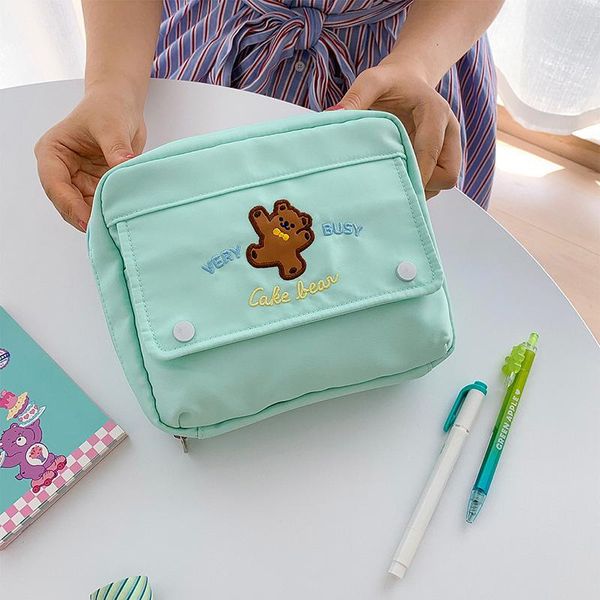 Corée mode ours étuis à cosmétiques mignon étudiant sac à crayons porte-étui grande capacité sacs de rangement à domicile