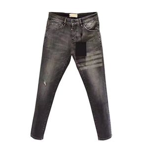 Corée mode marque jean hommes quatre saisons trou décontracté droit régulier Stretch Denim pantalon rayé hommes 220328