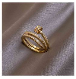 Bijoux de mode en Corée Exquisite 14K véritable plaqué or aaa zircon anneau élégant femme ouverture cadeau de mariage réglable
