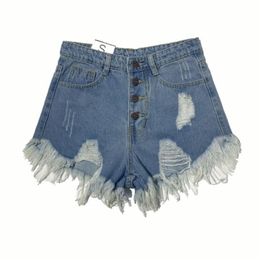 Korea Mode Zomer Vrouwen Hoge Taille Button Sexy Gat Rippe Jean Shorts Katoen Demin Losse Plus Size D212 210719