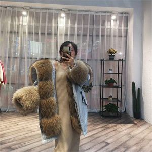 Korea Fashion Winter Jacket Dames Big Natural Fur Collar Long Parka Streetwear Real Fur Coat White Duck Down Jacket 201126