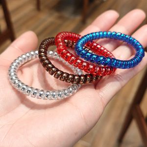 Korea Fijne Stijl Glitter Telefoon Draad Elastiek Haar Touw Stropdas Vrouwen Meisjes Spiraal Koord Rubberen Band Stretch Head Band 2314