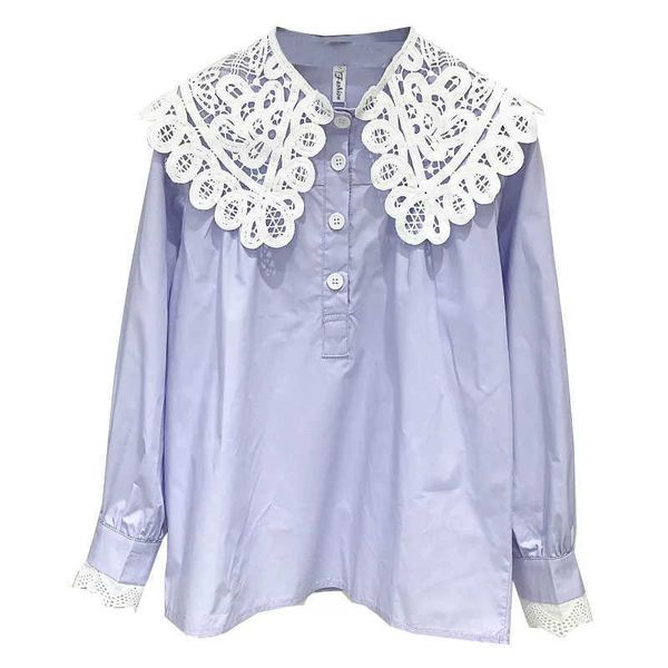 Corea Japón estilo sólido chicas tops lolita camisa primavera pista dulce fresco peter pan collar manga larga blanco mujer blusa DF2337 210609