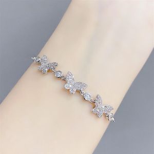 Korea nieuwe microset glanzende zirkoon vlinderarmband sieraden niche ontwerp luxe 18K vergulde pull-armband voor dames233N