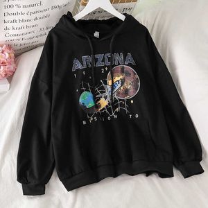 Corea planeta dibujos animados estampado Ulzzang diversión de invierno Vintage ins mujer chic punk de manga larga hip-hop de talla grande sudadera con capucha 210608