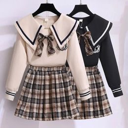 Uniforme scolaire coréen, chemisier d'automne, chemise avec nœud papillon, jupe plissée taille haute, 2 pièces, jupe d'étudiant de style japonais, tenues JK 240307