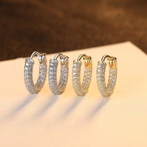 Korea Shiny Zirkon Round Delicate S925 Silver Stud Oorringen Fashion Women Sieraden Luxe Pating 18K Gold Tijdelijke oorbellen accessoires