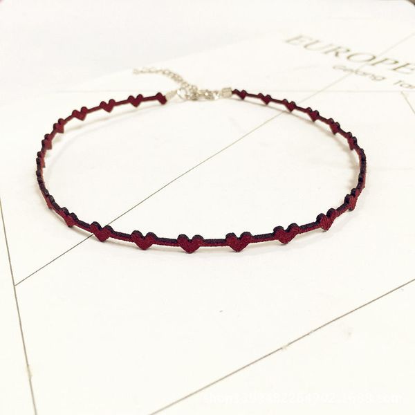 Corea estilo gargantilla collar gamuza terciopelo vino rojo negro corazón collares para las mujeres El mejor regalo de joyería 30 cm de largo, 1 pieza y0309