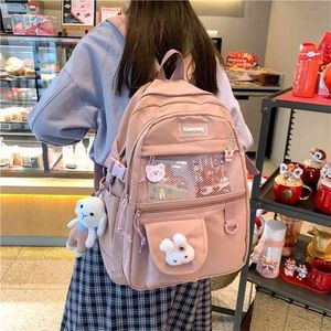 Corée Style Femme Étudiant Sac à dos pour ordinateur portable Mignon Mode Livre Cartable Femmes Kawaii Sacs à dos Harajuku Girl Mesh College Bag 210922