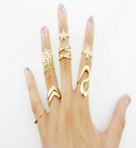 Conjunto de joyería con juntas de cola de anillo de cristal de encaje de trébol de diamantes de imitación de estrella de remache chapado en oro estilo coreano de moda