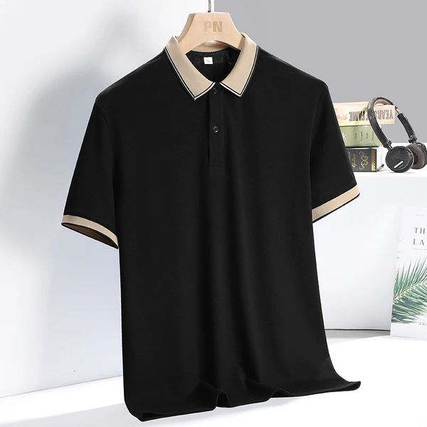 Corée Style Solide 2023 Marque Mode Polos À Manches Courtes Pour Hommes Noir Blanc Été Coton Respirant Tops Tee Oversize 4XL 240122