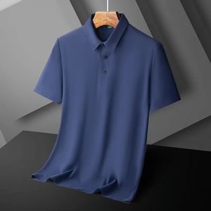 Corée Style solide marque mode soie polos à manches courtes hommes noir bleu été dessus respirants t-shirt surdimensionné 6XL 7XL 240326