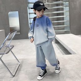 Corée Style Printemps Automne Mode Enfants Vêtements Garçon 2Pc Enfants Ensemble À Manches Longues Lettre Sweat Pantalon Tenues pour Adolescents Garçons 240318