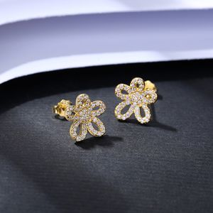 Corée Sweet Microinlaid Zircon Fleurs s925 Argent Boucles D'oreilles À La Mode Charmante Femmes Plaqué Or 18k Boucles D'oreilles Premium Bijoux De Luxe