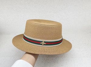 Corea Marea Abejas Pequeñas Moda de Verano Femenina Protector Solar Sombreros de Copa Europa y Estados Unidos Correas de Color Transfronterizas Borde Plano Sombrero de Paja de Viaje