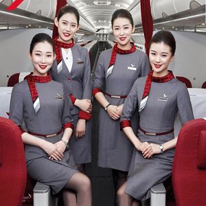 Uniforme de azafata de vuelo de Korea Turkey Airlines, vestido de trabajo de manga larga 3/4 para mujer, ropa profesional de esteticista para azafata