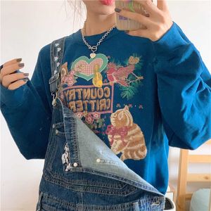 Korea ulzzang mode punk casual losse cartoon vintage tops dames sweatshirt harajuku groot formaat kawaii ins vrouwen 210608