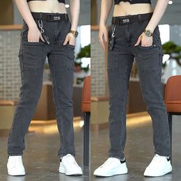 Korea Women Men Jeans Cargo denim broek Casual blauw grijs y2k streetwear rechte jeans mannelijke broek dameshoens kleding 240412