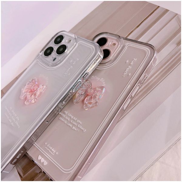 Corea 3d Bow Clear Soft Case para iPhone 15 14 Pro Max 13 12 Pro 11 x XR XS 7 8 más SE3 Mini Candy Cute Transparent Cover Transparent