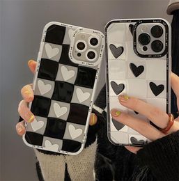 Koreaanse esthetische 3D love heart roostere telefoonhoesjes voor iPhone 13 12 11 Pro Max X XR 7 8 Plus SE Cute Soft Back Cover1275649