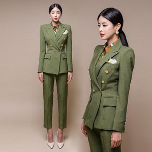 Koreaanse legergroen professionele dames herfst en winter kantoordame westerse Britse stijl pak mode tweedelige jas + broek