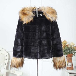 Coréen Automne et hiver Fourrure Slim Fit Court Collier de raton laveur Manteau de lapin 211207