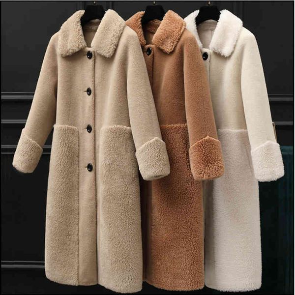 Manteau de pull en laine d'agneau pour femmes coréennes d'automne et d'hiver manteau de cisaillement de mouton de mode moyenne et longue 211207