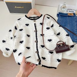 Koreanische Herbst Kinder Mädchen Pullover Mantel Baumwolle Gestrickte Liebe Jacquard Lose Kleinkind Mädchen Strickjacke Kinder Mädchen Strickwaren 231226