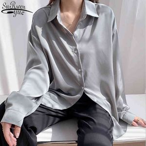 Koreaanse herfst kantoor dame revers single breasted elegante losse blouse vrouwen zijde lange mouw vrouwen shirt mode 11279 210427