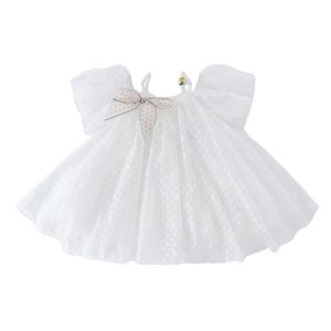 Koreaanse Baby Meisje Prinses Jurk Kinderen Elegante Trouwjurken Toddle Verjaardag Doopsel Eid Kleding Zuigeling Dots Bow Fracks 210615