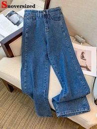 Koreaanse Baggy Hoge Taille Rechte Jean Streetwear Oversize Wijde Pijpen Denim Broek Lente Herfst Vintage Casual Kot Pantolon 240307