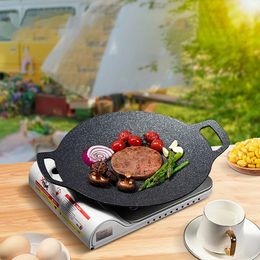 Corean BBQ Grill Pan Smokeless Round Griddle Barbecue Plate de grillade intérieure Freying avec porte-huile 240415