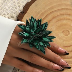 Koreaanse Grote Bloem Ringen voor Vrouwen Boheemse Vergulde Verstelbare Kristallen Doek Bloem Open Vinger Ring Beach Party Gift