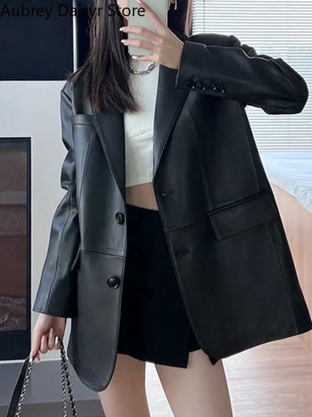 Veste en cuir noir coréen pour femmes, Streetwear ample, blazer formel, mode féminine, tendance Chic Punk 240122
