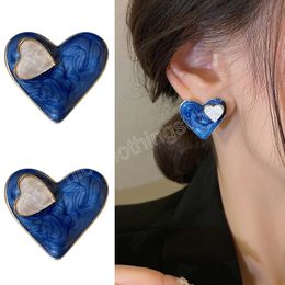 Korean Blue Love Heart Stud -oorbellen voor vrouwen Koreaanse eenvoudige sieraden geschenken accessoires Brincos