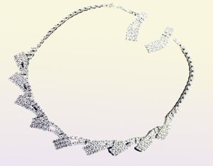 Accessoires de mariage de mariée coréenne, bijoux simples, collier et boucles d'oreilles en strass plaqué argent, ensemble combiné de chaîne 2 pièces 5517492