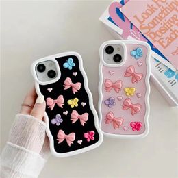 Koreaanse Snoep kleur Leuke Strik Roze Gevallen Voor iphone 15 14 12 i11 13 Pro Max 14Pro Meisje cadeau Zachte Siliconen luxe Telefoon Cover Case 1 st