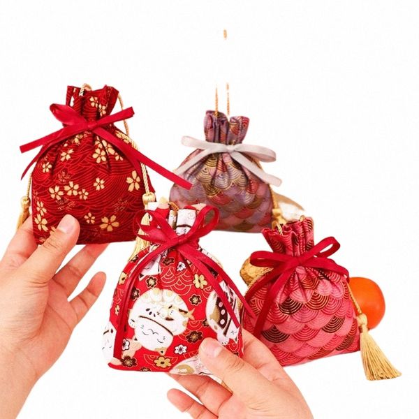 lienzo coreano festivo sakura fr bag shrawstring ribb bow azúcar bolso de azúcar de la suerte boda grande capacidad de mano 12xc#