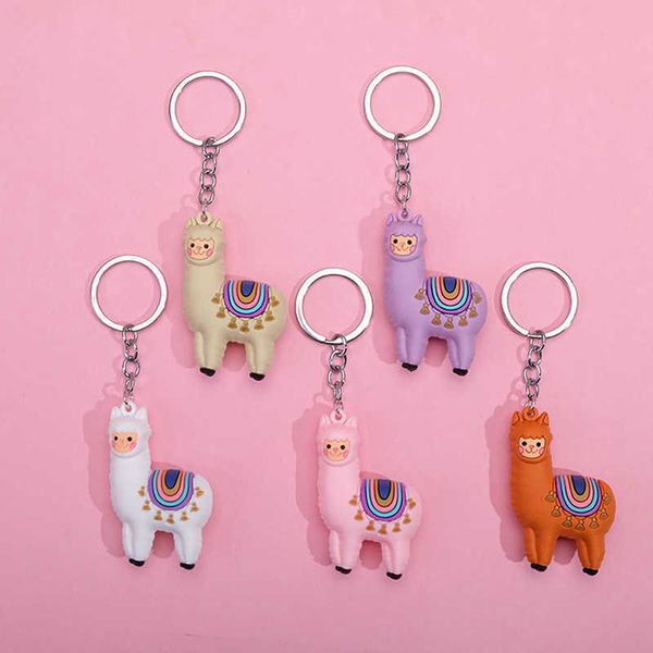 Dessin animé coréen alpaga porte-clés lama porte-clés femmes sac amour coeur couleur boule pendentif mignon époxy alpaga porte-clés bibelot cadeaux G1019