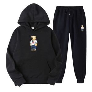 Sweat à capuche imprimé ours en peluche de dessin animé coréen avec haut Ins, ensemble tendance d'automne, ensemble deux pièces à capuche