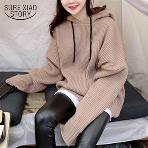 Coréen décontracté surdimensionné à capuche femmes Harajuku pull grande taille sweats à capuche en vrac tricoté laine sweat cordon 11847 210510