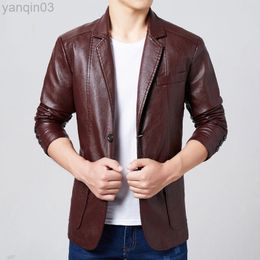 Traje casual coreano Chaqueta de cuero Hombres Primavera Nueva Moda Juvenil Solo pecho Recto Zoom Suelto Deri Ceket Bomber L220801